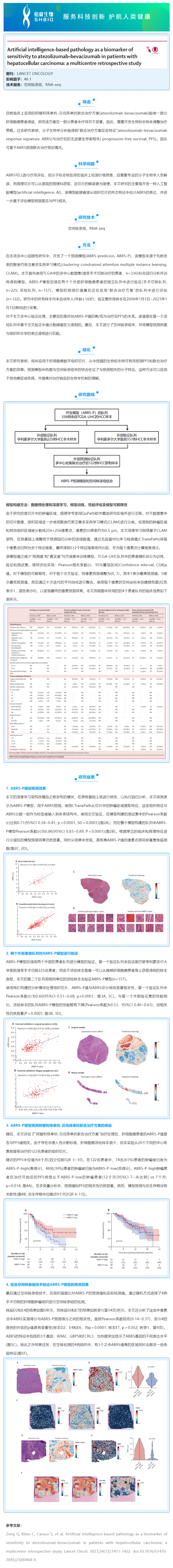 文獻(xiàn)解讀 _ 基于人工智能的病理學(xué)特征可作為標(biāo)志物預(yù)測(cè)阿替利珠單抗 - 貝伐珠單抗治療肝癌的敏感性