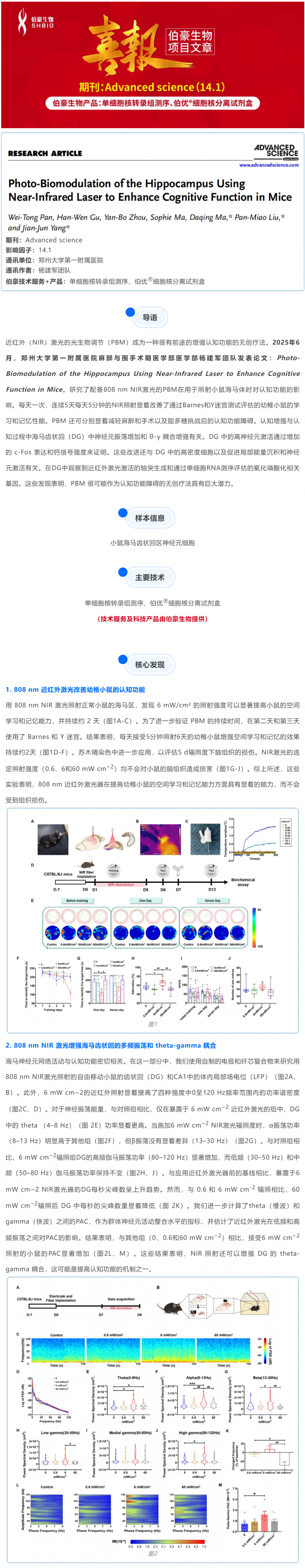 單細(xì)胞項(xiàng)目文章 | 近紅外激光增強(qiáng)小鼠海馬認(rèn)知功能的光生物調(diào)節(jié) 1