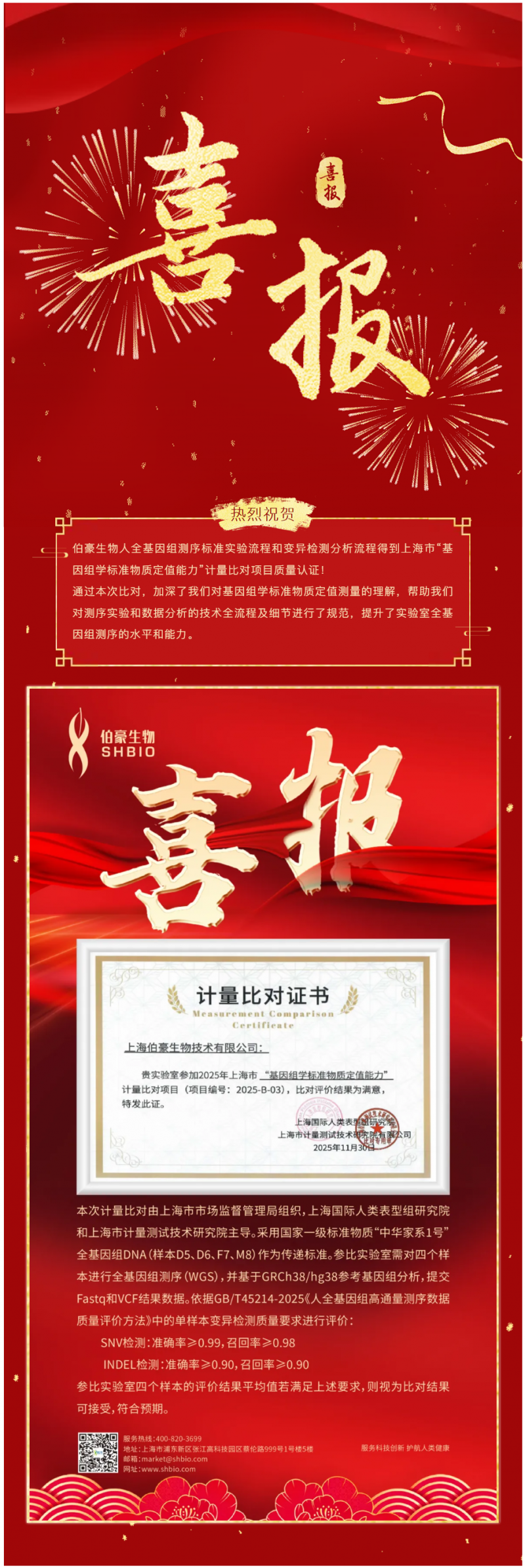 【喜報】伯豪生物基因組測序與變異檢測分析能力獲上海市官方權(quán)威質(zhì)量認(rèn)證！