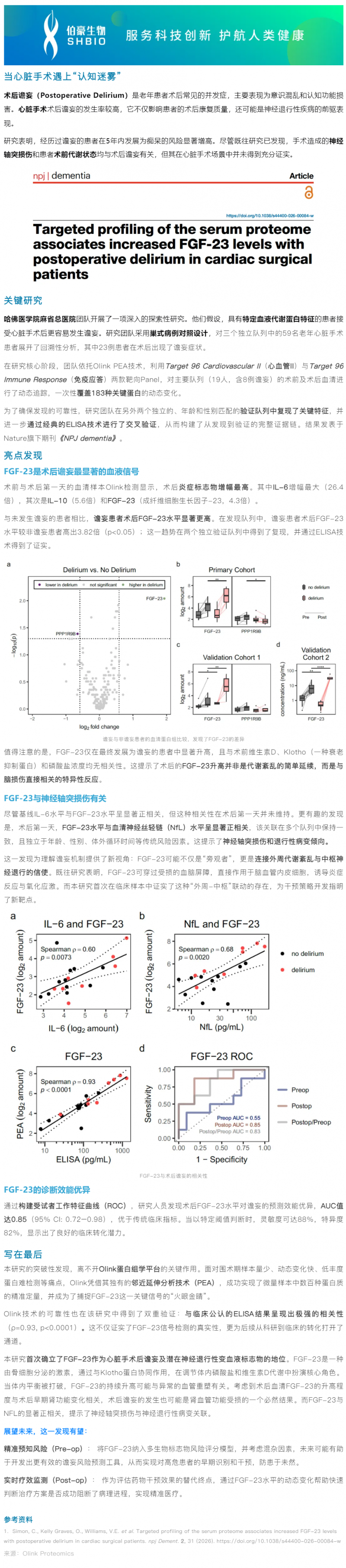 Olink 助力哈佛團隊發現骨代謝標志物 FGF-23 可預測心臟手術后譫妄
